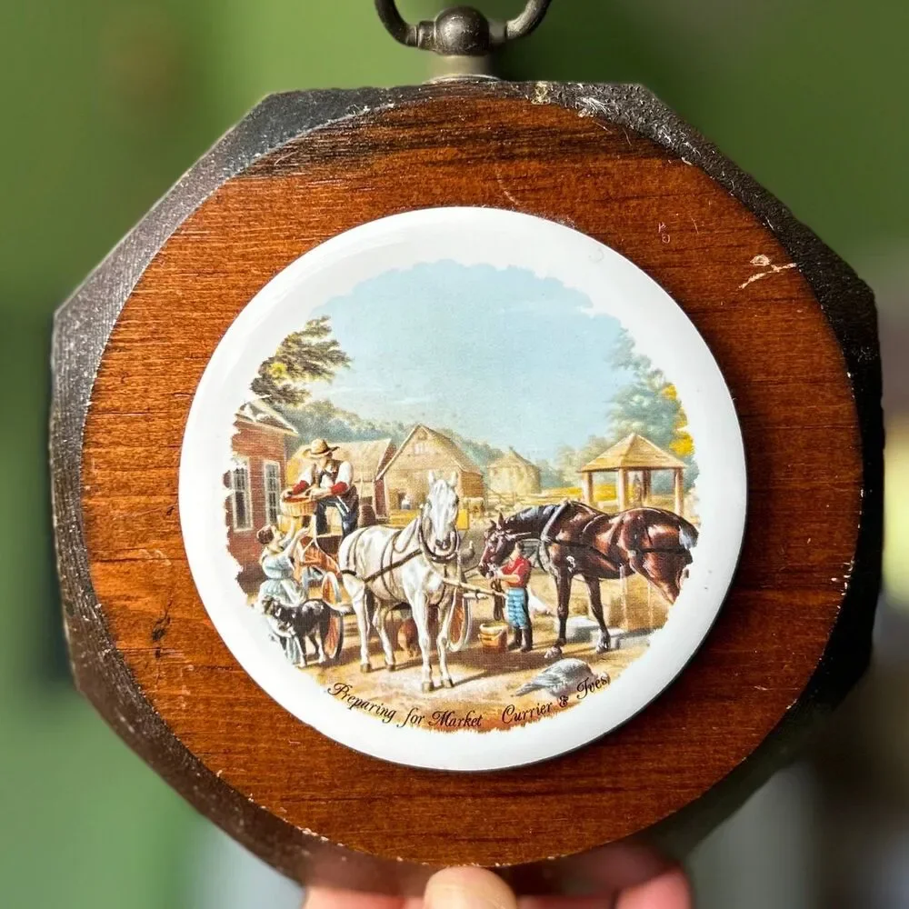 VTG Ceramic Still Life Homestead Western on Wood Plaque Wall Sign Decor